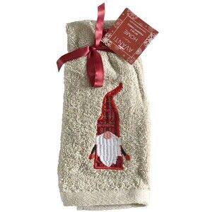 Avanti Christmas Gnome Fingertip Towels Beige Embroidered Holiday Set Of 2